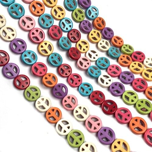 Natural Stone Beads Turquoises Peace Symbol Mixed Color Loose Spacer Beaded For jewelry making DIY necklace bracelet accessories