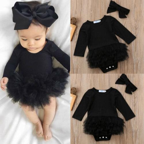 In Stock Newborn Baby Girl Long Sleeve Solid Simple Romper Jumpsuit Clothes+ Headband Outfit Sets Baby Autumn Winter Clothing