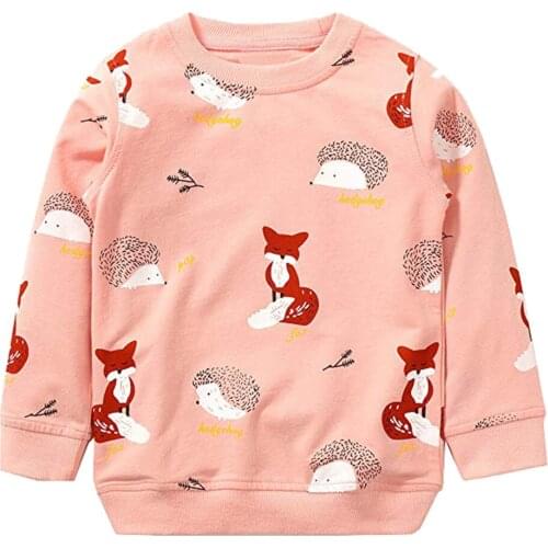 Autumn 2021 Children Sweatshirt Toddler Baby Boys Girls Long Sleeve Cartoon Fox Bow Print Tops Hoodie Clothes vetement fille