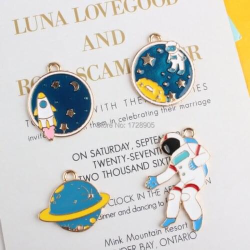 Enamel Charms Pendant Saturn Spaceman Earth Satellite Universe 10 pcs Necklaces DIY Bracelet Earrings Fashion Jewelry Findings