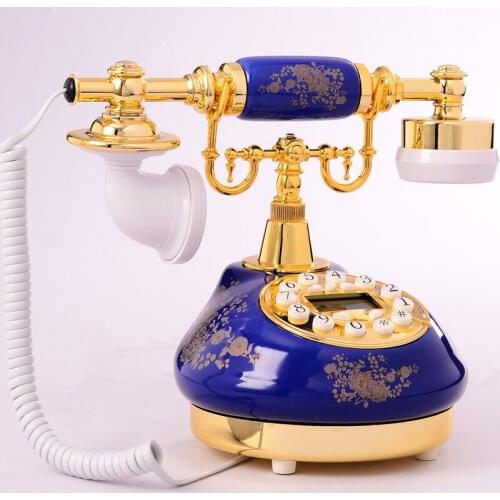 European blue Jinhua ceramic antique retro telephone caller ID telephone Decoration home classical ID backlit phone Caller