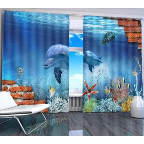 Photo 3D curtain living room bedroom curtains Marine dolphin window blackout chinese window curtain