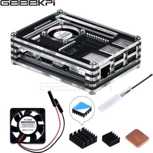 GeeekPi Acrylic Plastic Black & Transparent Case with Optional 5V 3A Power Supply for Raspberry Pi 3B+ / 3B Plus (Not Include)