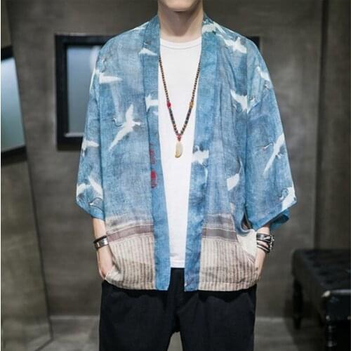 Summer Chinese Style Kung Fu Clothes Men Kimono Cardigan Traditional Yukata Japanese Samurai Clothing Casual Asian Clothes 30313