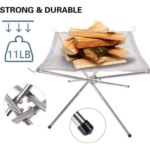 Bonfire Campfire Grill Pit Camping Wood Stove Stand BBQ Frame Mesh Fire Rack Stainless Steel Outdoor Charcoal Heater Heating