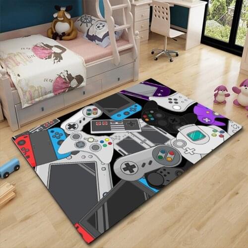 Game Pattern Carpet Hand Woven Cotton Linen Cute Cartoon Rugs Bedside Game Machine Electric Children Carpet Handle Decor Home