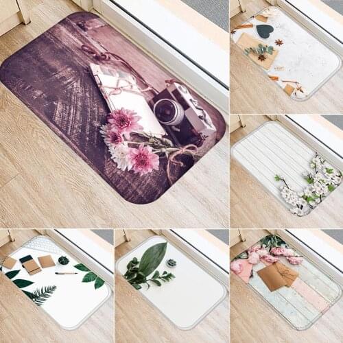Geometric Pattern Anti-Slip Carpet Flower Leaves Plant DoormatsWater Absorption Outdoor Kitchen Bathroom Living Room Floor Mat