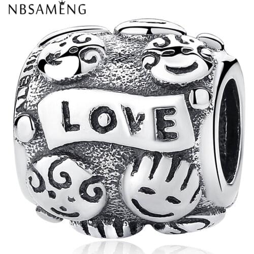 2018 NEW Authentic 925 Sterling Silver Bead Family Love Charm Fits Original Bracelets Charms Jewelry Marking