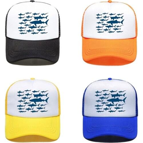 Ocean Shark Floral Sea Fish Youth Mesh Cap Custom Logo Hat Black Snapback Wholesale White Men Women Simple Casual Wholesale