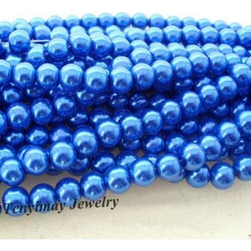 Wholesale 5 Strands 8mm Blue Glass Imitation Pearls For DIY Free Shipping (85cm Each Strand)