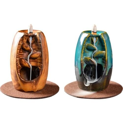 Mountain River Handicraft Incense Holder Ceramic Backflow Waterfall Smoke Incense Burner Censer Holder Mothers Gift Home Decor