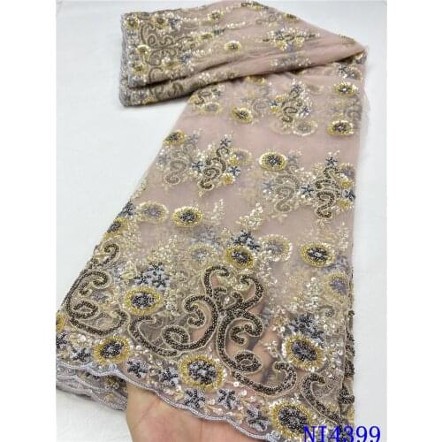 Luxury Handmade Beads Lace Fabrics Embroidery Beaded Lace Fabric for Women Dresses African French Tulle Lace with Beads NI4399