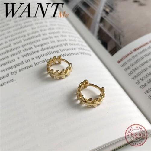 WANTME Minimalist Korean Real 925 Sterling Silver Geometric Leaves Round Stud Earrings for Trendy Jewelry Women Accessories Gift