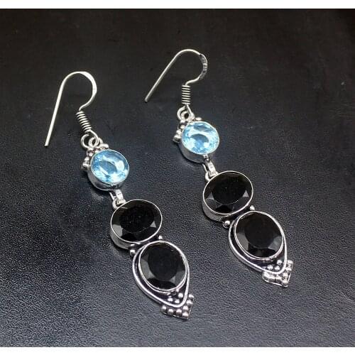 Gemstonefactory Big Promotion Unique 925 Silver Vintage Black Onyx Topaz Women Ladies Gifts Dangle Drop Earrings 20212243