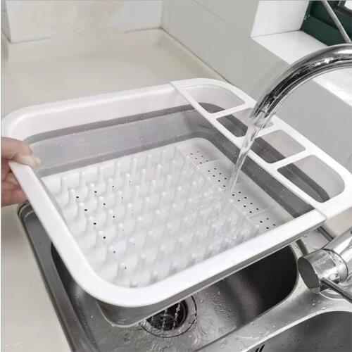 Kitchen Foldable Dish Drainer Rack Storage Basket Collapsible Bowl Plates Organizer Dinnerware Dishes Shelf Drying Tray Holder