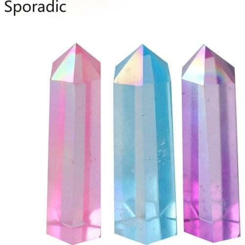 Sporadic1pc Clear Quartz Crystal Column Energy Gem Synthetic Quartz Smelting Stone Electroplating Color Crystal Point Magic Wand