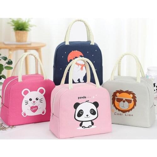 Cartoon Printed Thermal Insulated Snack Canvas Box Tote Bag Cooler Food Lunch Picnic Storage Bags For Women Kids Men Camping