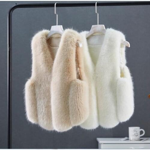2021 Spring Woman Thick and Warm Winter Fake Fox Fur Coat Female Soft Fashion Waistcoat Ladies Slim Solid Color Fur Vest Q246