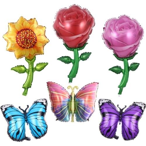 5Pcs Sunflower foil Balloons Sunflower Party Kids Birthday Party Decorations Butterfly Balloon Baby Shower Decors Leaf Globos