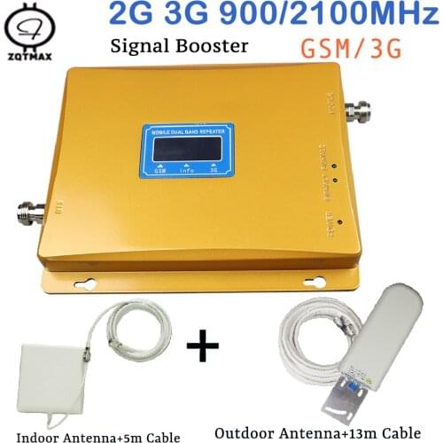 High quality 65db Dual LCD Display 2g 3G GSM Signal Repeater 900MHz UMTS 2100MHz Cell Phone Signal Booster with antenna sets