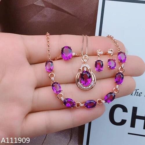 KJJEAXCMY boutique jewelry 925 sterling silver inlaid Amethyst gemstone Ring Necklace Earring Bracelet Womens Suit