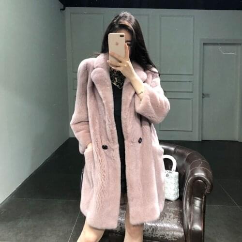 Mink Whole Fur Women Long Skirt Coat with Collar Winter Thick Warm Female Mink Fur Jacket