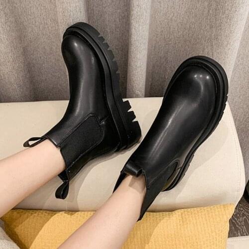 Plus Size 35-43 Women Chelsea Boots 2021 Black Platform Boot Chunky Casual Shoe Booties Western Stretch Fabric botas mujer 8618N