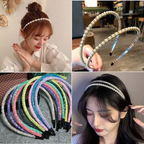 H:HYED Women Elegant Full Rhinestone Hairbands Crystal Beaded Gold Metal Hair Hoops Pearl Headband for Women Hair Accessories
