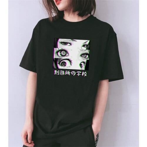 Oversized Woman Tshirts Prison School Eyes Glitch Sad Japanese T-Shirt Loli Comic Anime Manga Tee Harajuku Vintage Female Tops