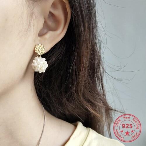 Korea Hot Style Pure 925 Sterling Silver Earrings for Women Delicate Fashion Pearl Gold Stud Earrings Jewelry