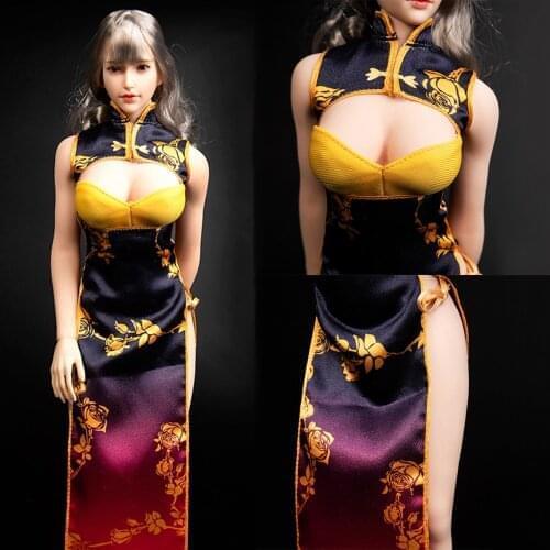 In Stock TYM062 1/6 Scale Female Figure Fantasy Gold Bottle Brocade Cheongsam Golden Underwear Clothes Model for 12''Body
