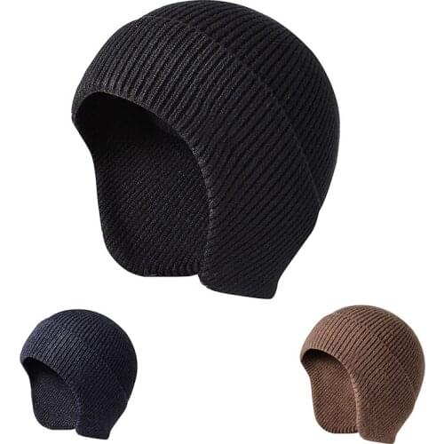 Winter Beanie Earflaps for Men Outdoor Fleece Hat Scarf Set Knit Skull Ski Hat for Outdoor Sports Camping Hiking Skiing