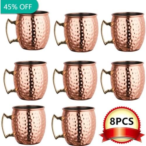 1-8 Pieces 550ml Moscow Mule Copper Mugs Metal Mug Cup Stainless Steel Beer Wine Coffee Cup Bar Tools