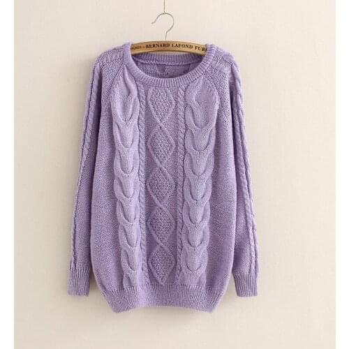 1Pc Women Diamond Lattice Twist Thick Crew Neck Sweaters Pullovers Basic Top