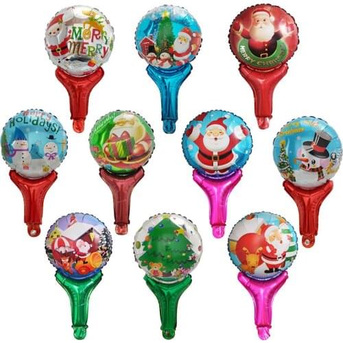 10pcs Merry Christmas Stick Balloons Santa Claus Foil Ballon Snowman Tree Balons Birthday Christmas Party Decor Christmas Globos