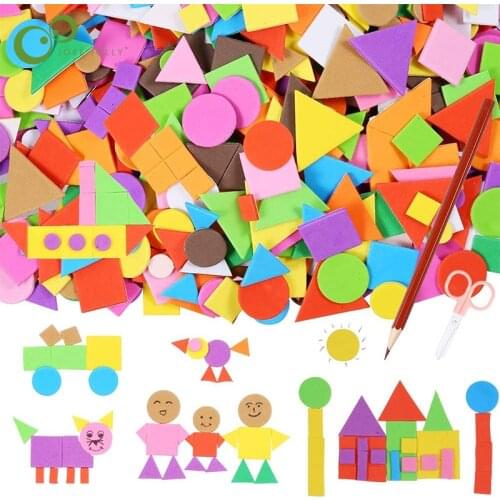 100/300/500pcs DIY Foam Stickers Geometry Puzzle Self-Adhesive EVA Stickers Children Education Toys Crafts Arts Making Gifts YJN
