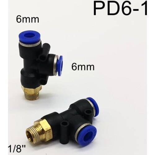 2pcs Pneumatic Fittings T shape OD 6mm Thread 1/8'' Quick Connector PD6-1