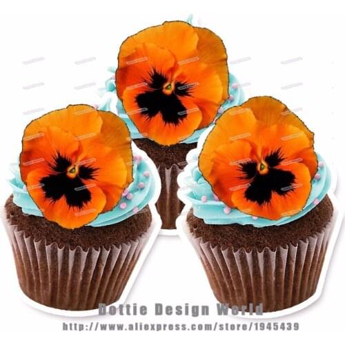 24 Orange Pansies Flower Edible Cake Topper Wafer Rice Paper Pancy Cupcake Topper Birthday Wedding Cake Decoration Party Supply