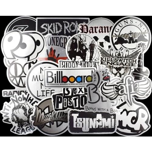 50 pcs/pack Imitation Metal Music Trendy Personal Graffiti Stickers NOT Repeat PVC Waterproof Skateboard Trolley Case Sticker