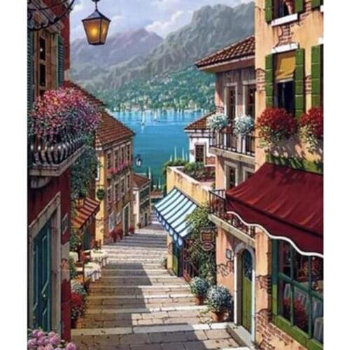 5D DIY Landscape Painting Diamond Painting Square/Round Diamond Street Scenery Picture Cross Stitch Decoration Artwork TX072