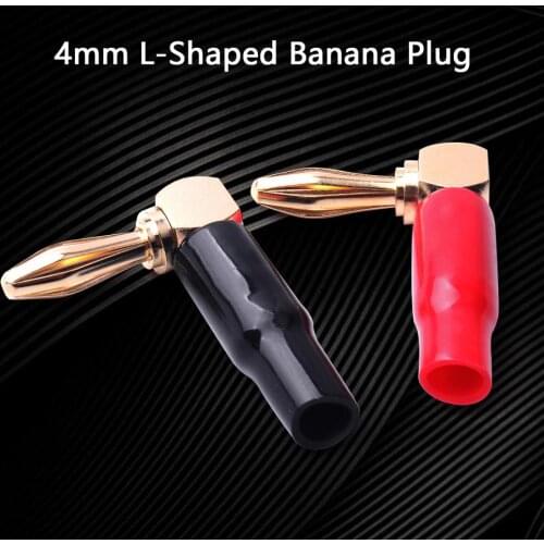 8Pcs Red Black Gold Plated L Shape 4mm Banana Plug Connector 90 Degree Right Angle Banana Audio Speaker Cable Screw Connector
