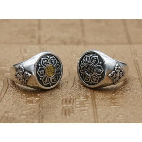 925 STERLING SILVER Om Mani Padme Hum rotatable men rings Ring jewelry A5007