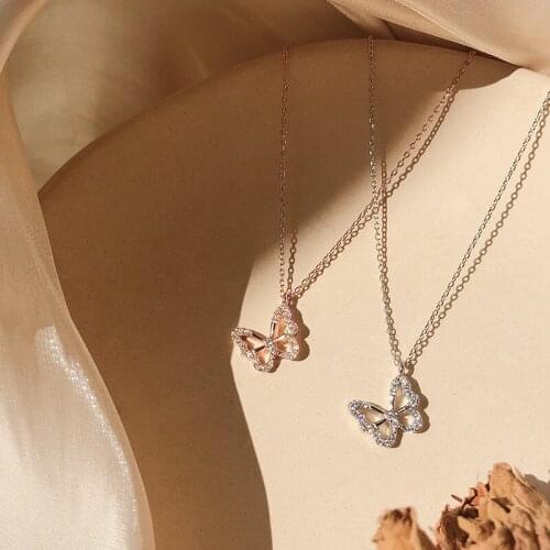 925 Sterling Silver Zircon Butterfly Charm Pendant Choker Necklace Wedding Jewelry For Women dz743