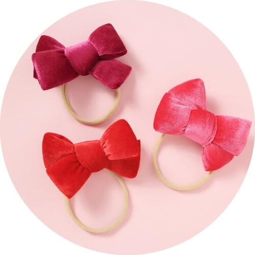 Velvet Nylon Headband For Children Solid Elastic Hair bands Hair Bows For Baby Girls Bowknot Headbands Baby Hair Accessories New