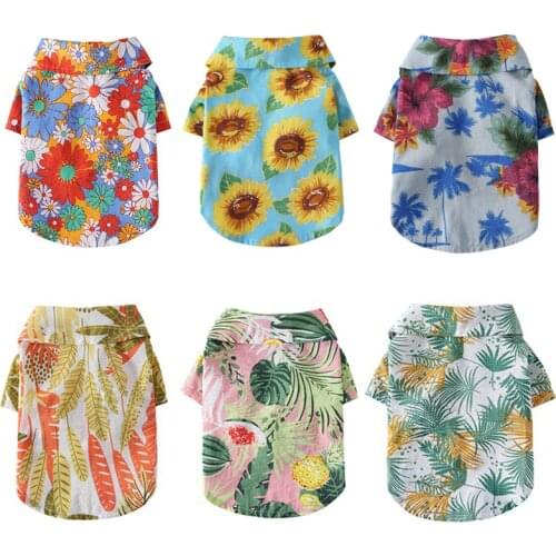 4 Sizes Pet Summer Beach Shirt Dog Cute Print Hawaii Beach Casual Pet Travel Shirt Floral Short Sleeve Dog Cat Blouse Costume
