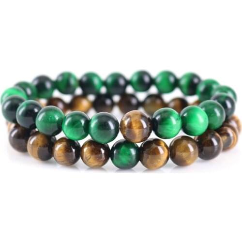 Couple Bracelet Natural Green Tigers Eye Long Distance Relationship Bracelets Husband and Wife Bracelets Gift for Boyfriend