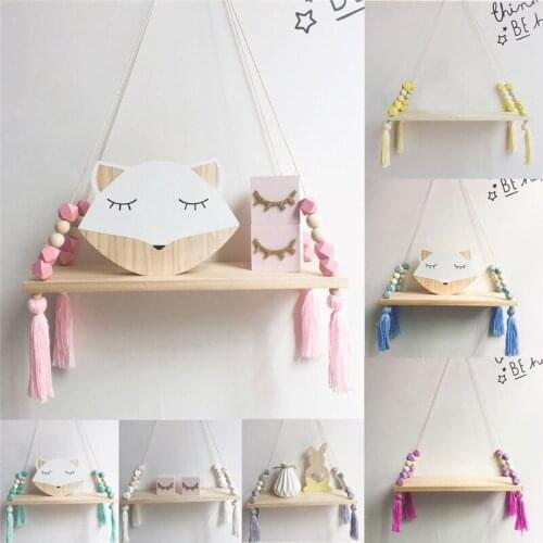 Nordic Style Wooden Bead Tassels Storage Rack Wall Rope Hanging Shelf Bedroom Living Room Kitchen Office Decor Sundries Holder