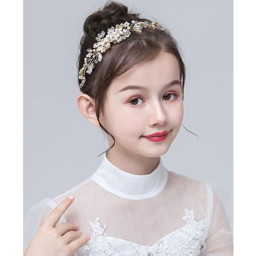 Vintage Gold Color Children Hair Accessories For Kids Girls Party Pearl Crystal Hair Combs Show Photography Women Headbands