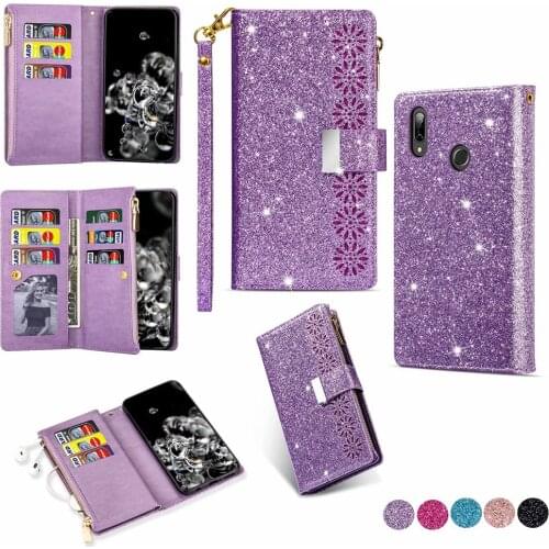 For Samsung Galaxy A51 A71 A20 A70 A50 A40 A81 A91 A10E A20E Case Magnetic Wallet Zipper Glitter Leather Flip Book Phone Cover