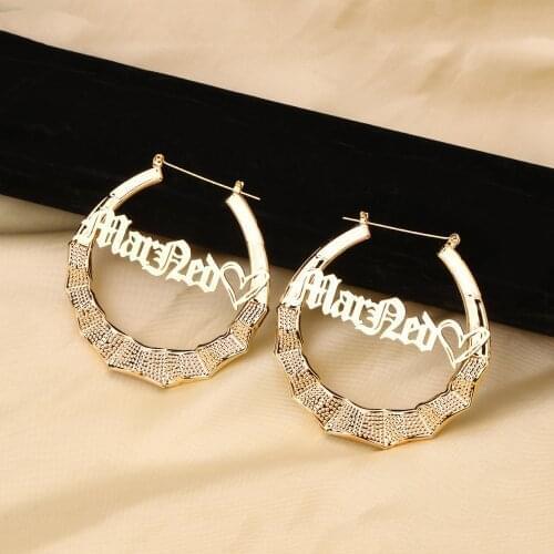 DOREMI 70mm Hiphop Name Bamboo Hoop Earrings Symbol Customized Name Earrings Bamboo Style Custom Earrings for Women Gift